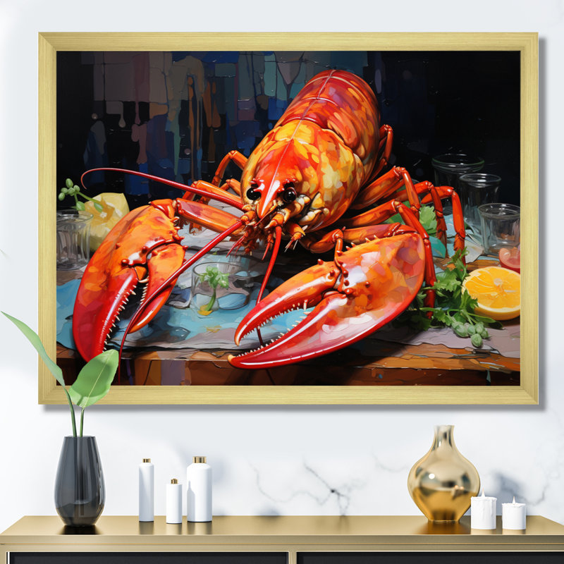 Red Lobster Meal Framed On Canvas Print, H 34 po x l 44 po x P 1,5 po, Cadre doré à une seule photo