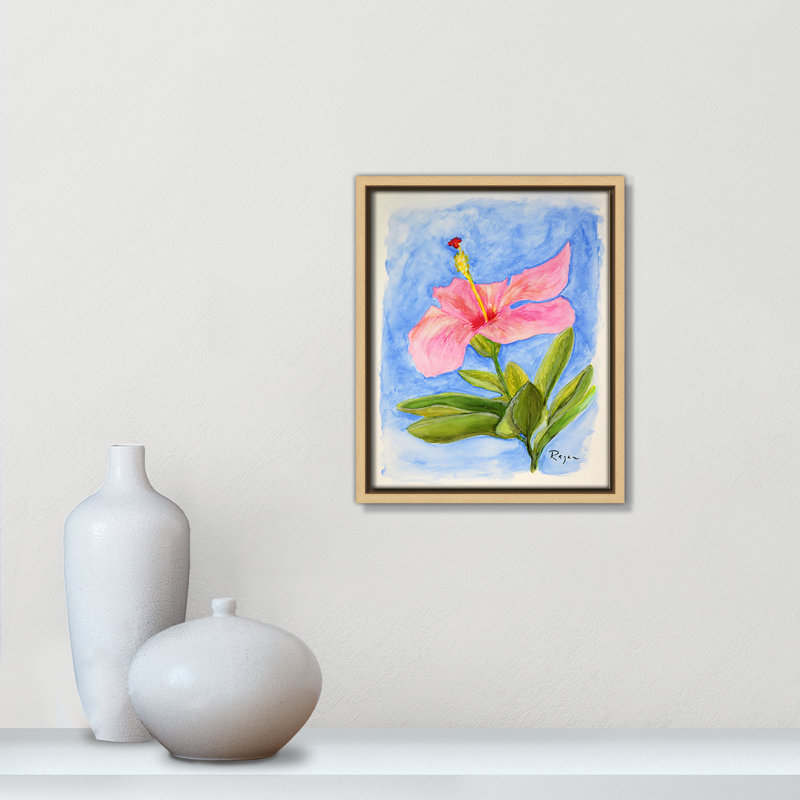 «Pink Hibiscus Blossom», reproduction d'art sur toile encadrée en bois naturel par Mike Ragan , H 11,5 po x l 9,5 po, Naturel