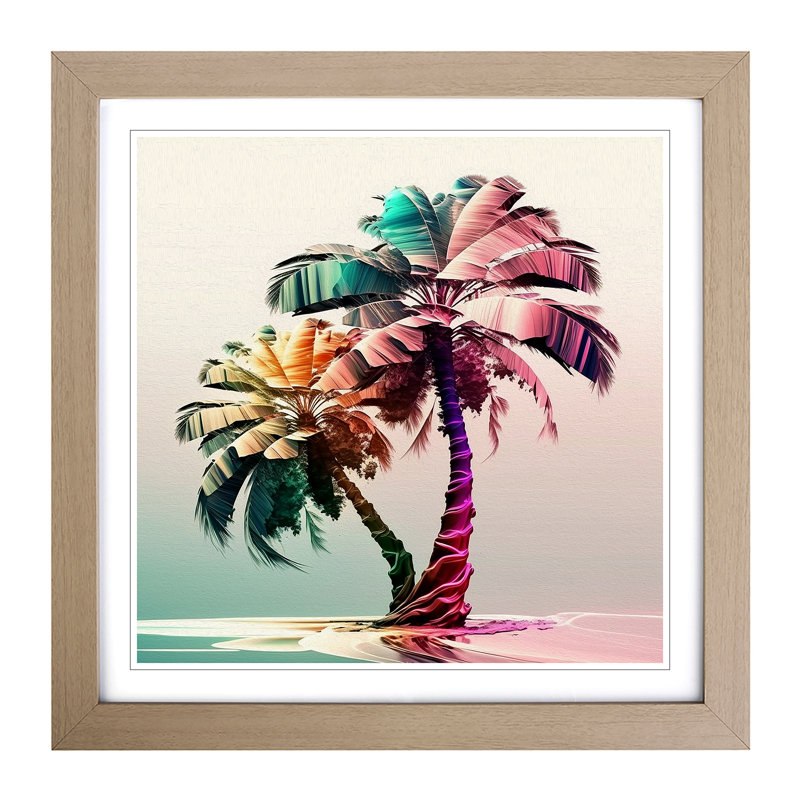 Palm Tree Digital Art - Framed Print, Oak