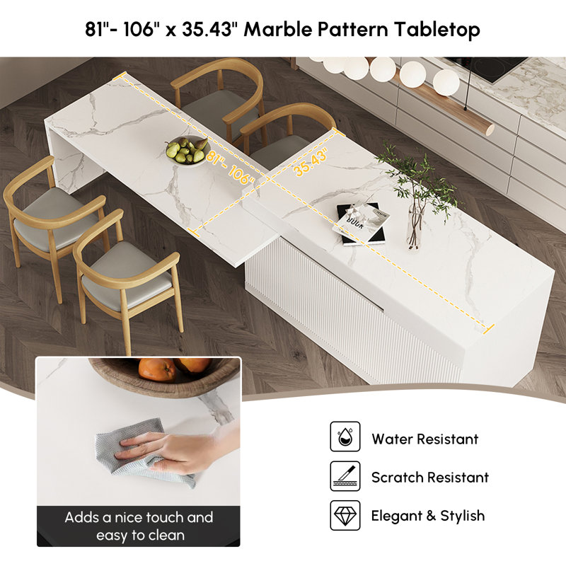 Latitude Run® 72" Large White & Black Kitchen Island with Storage ...