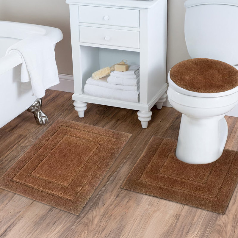 Clearwater Collection – 3-piece Bathroom Rug Set – Rust – Soft Microfiber Bath Mat, Contour Rug & Lid Cover