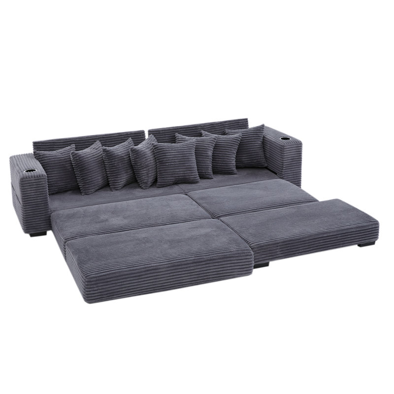 L-Shaped Reversible Sectional Sofa, Dark Gray Corduroy