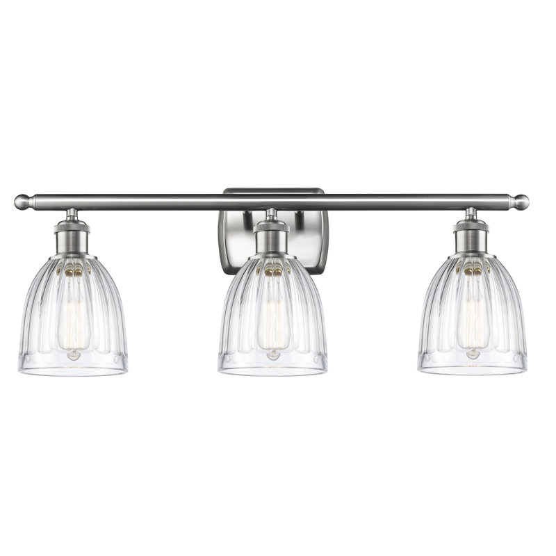Éclairage pour salle de bain 3 lumières Dunder, Ampoule incandescente rétro de 60 watts, Nickel satiné brossé, Transparent