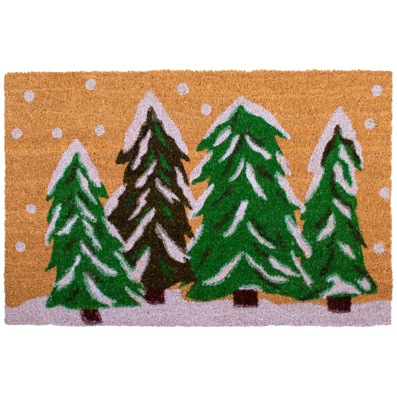 29" Green Coir Christmas Trees Outdoor Christmas Door Mat