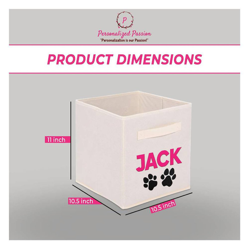 Personalized Dog Pet Toy Basket Perfect Size Compact Storage Bin with Handles Custom Name, Beige, Yes