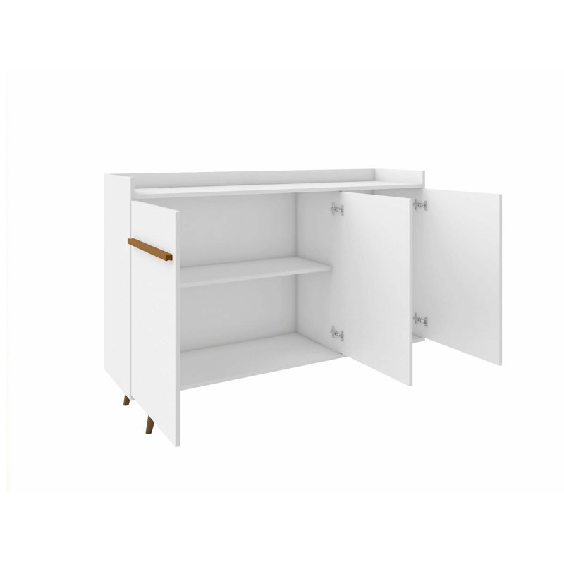 Buffet de style Mid-Century 54 po avec 4 tablettes blanches Bradley, Blanc