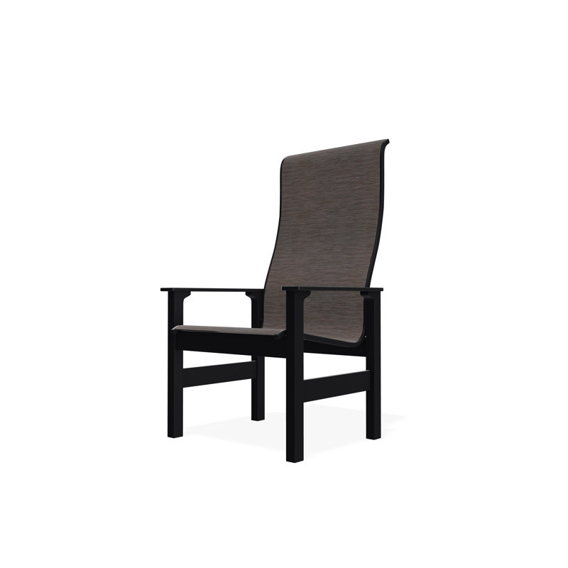 Leeward Sling Marine Grade Polymer Supreme Arm Chair, Mocha Sunbrella®, Black
