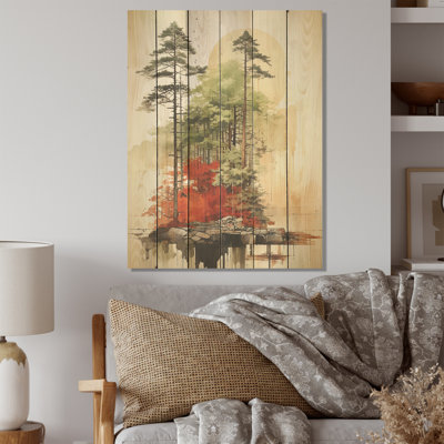 Munimal Redwood Tree Symetry I - Tree Redwood Wood Panel Wall Art On Natural Pine Wood