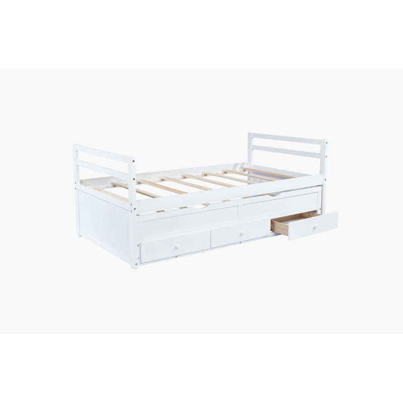 Espresso Solid Pine Wood Watsons Bed With Headboard, Footboard, Trundle, And Three Storage Drawers, Espresso