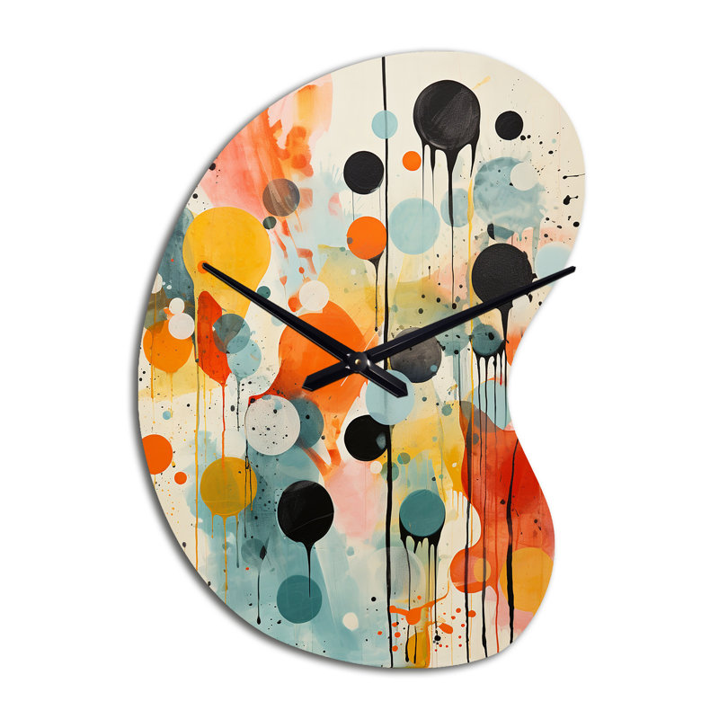 Colorful Mid Century Atomic Abstraction I - Midcentury Modern Asymmetrical Metal Wall Clock, Modern Unique Shape Metal Clock Print