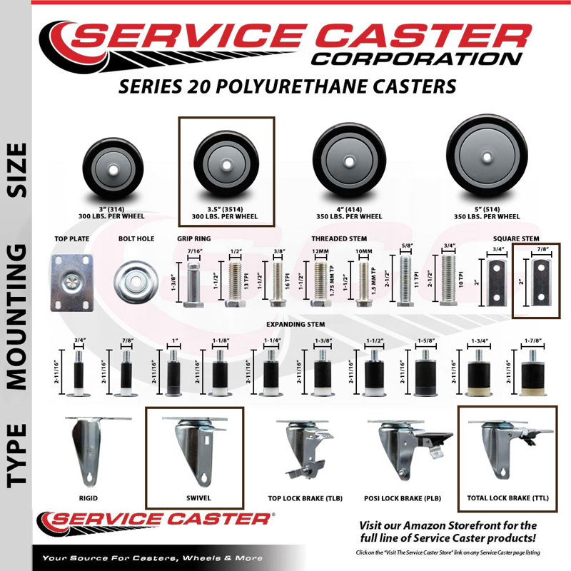 Square Stem Caster, Black