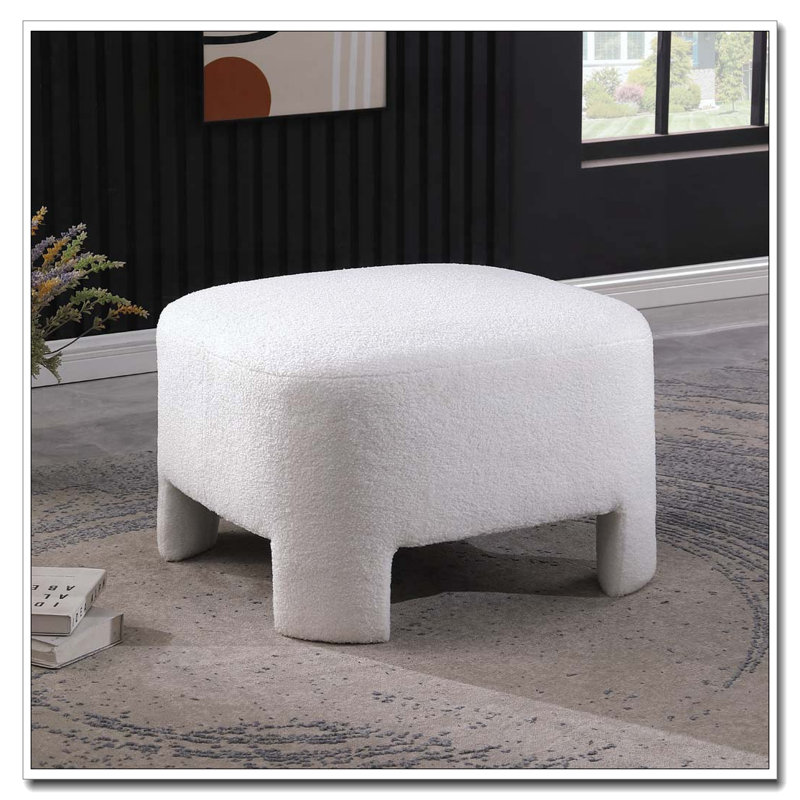 White Chenille Ottoman