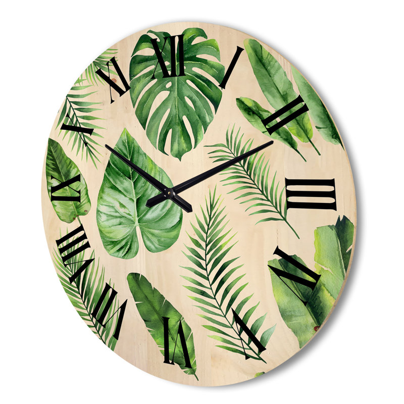 Horloge murale en bois Tropical Leaf of Monstera V, Très grand