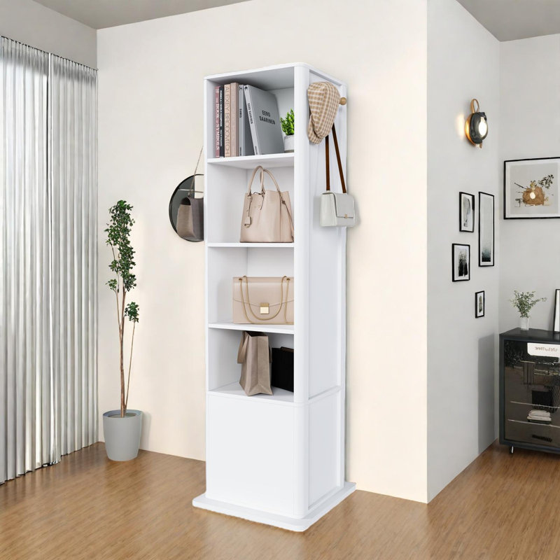 Armoire à maquillage et à bijoux rotative à 360 ° avec miroir et tablettes, Blanc