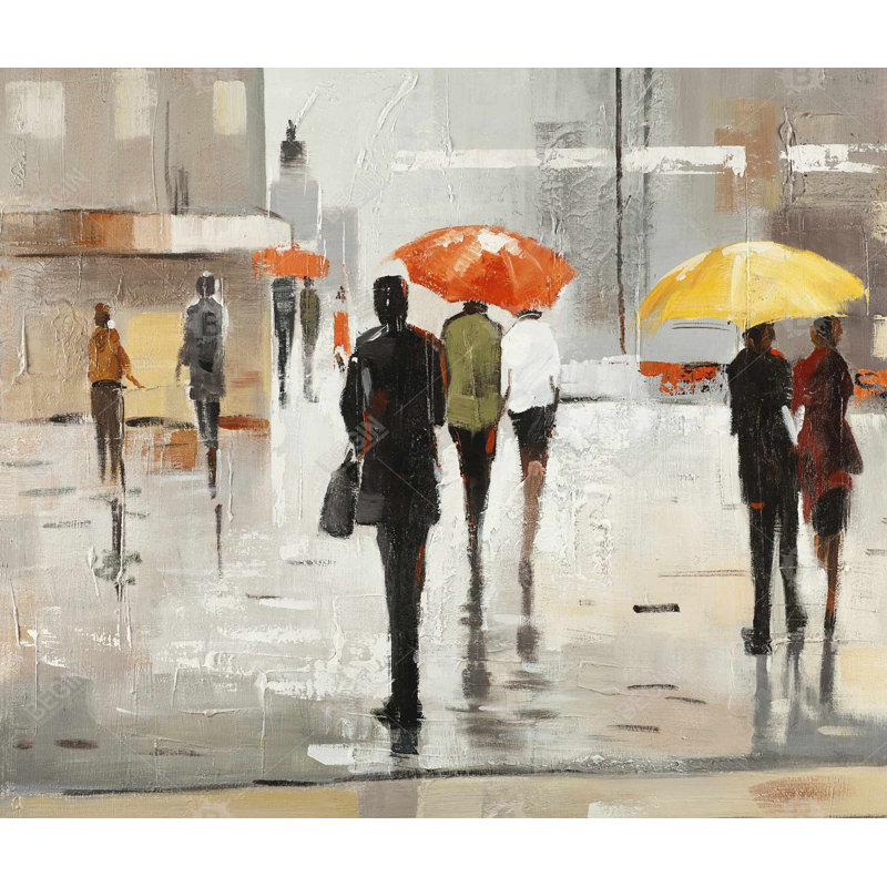 Abstract Passersby Umbrellas King Duvet Cover - White Decor, King Duvet Cover