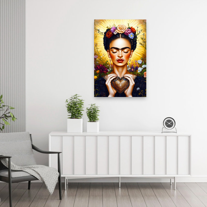 Frida Love Portrait Modern Traditional Vibrant Monkey Nature Portrait Wall Art Print 1 Piece Wrapped Canvas Wall Art