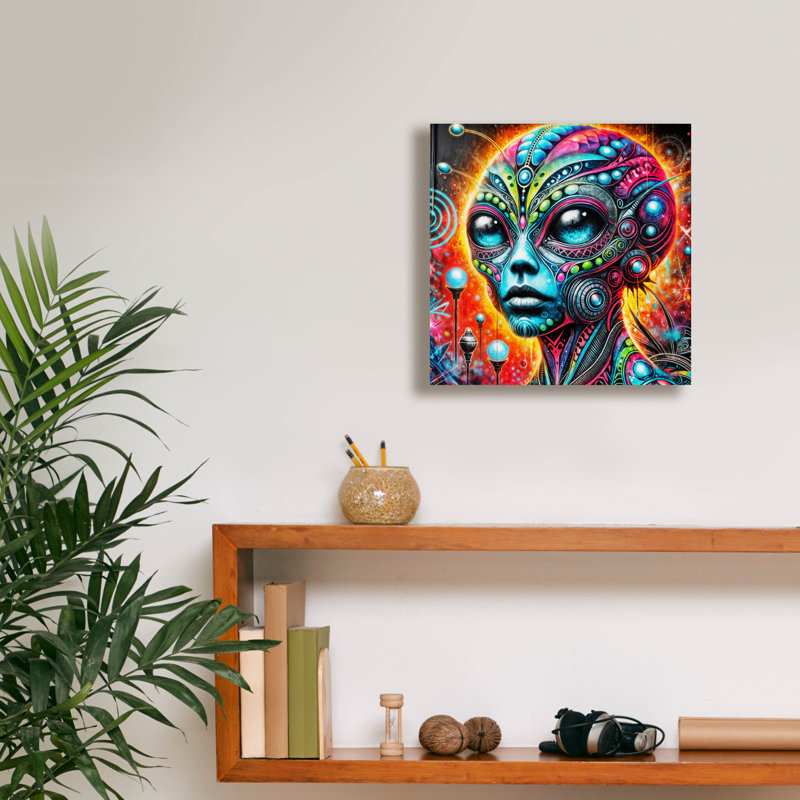 «Alien's Portrait Vibrant Abstract» par Rey Klimt, art mural sur toile, H 12 po x l 12 po x P 0,75 po