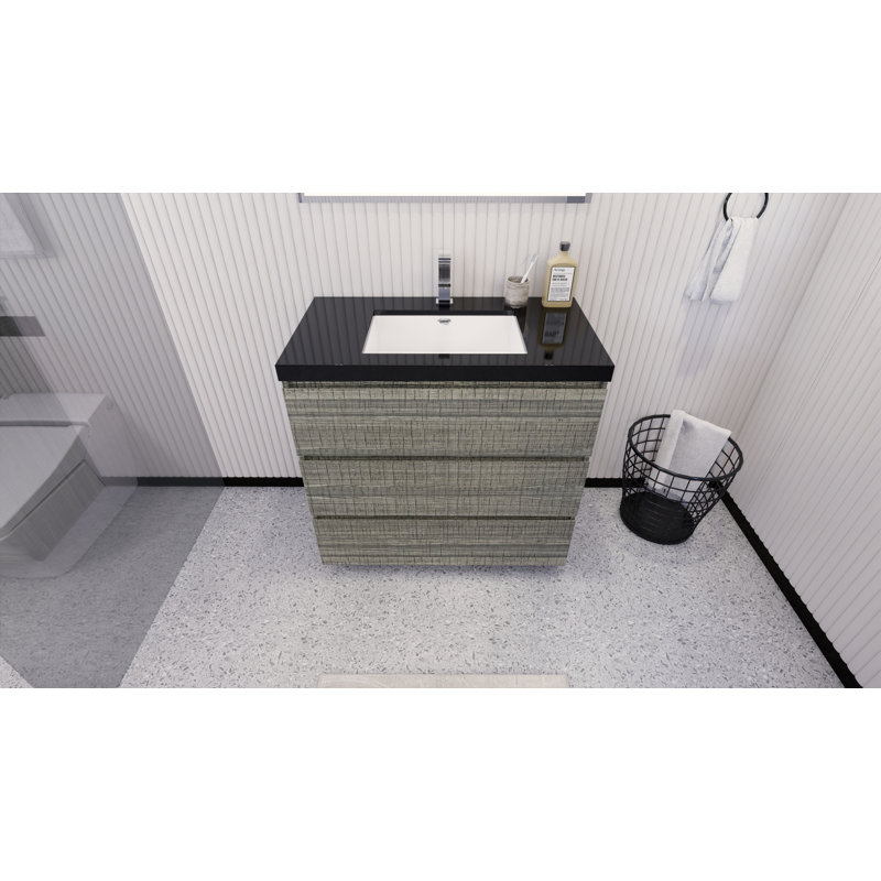 Reyes 35'' Single Bathroom Vanity Base Only, Hight Gloss Ash Gray