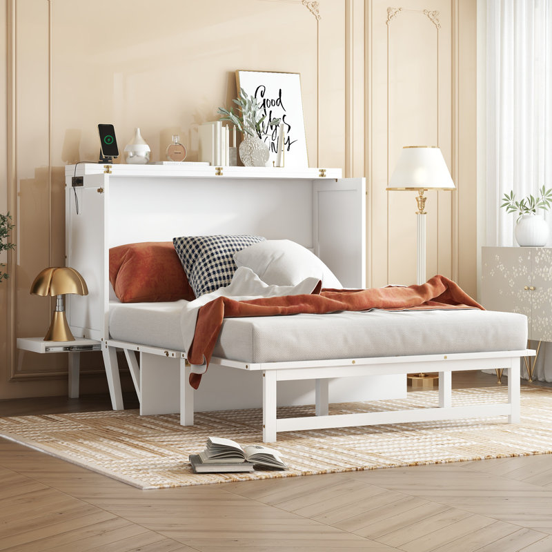 Lit escamotable en pin blanc compact avec USB, conception multifonctionnelle moderne