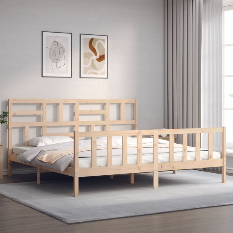 Bed Frame with Headboard, Natural, European Kingsize (160 x 200cm)