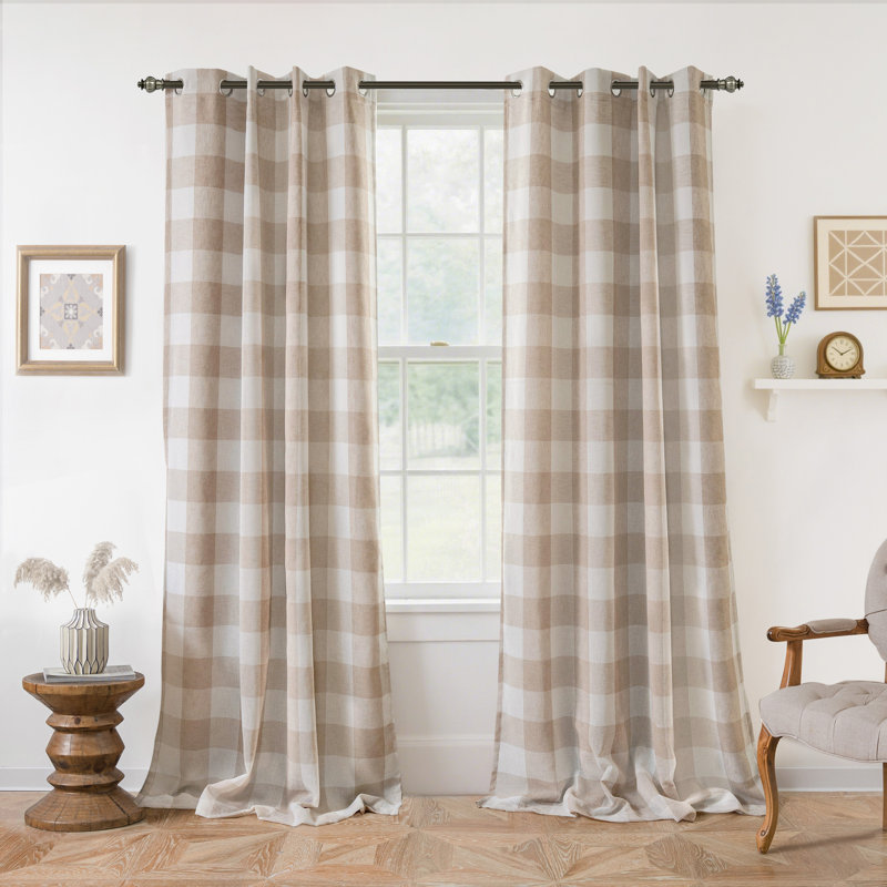 Adamantini Plaid Blackout Thermal Grommet Curtain Panels, Taupe, 52" W x 96" L
