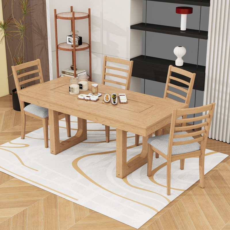 Ensemble de table de salle à manger 5 pièces en bois avec rallonge et 4 chaises, Naturel