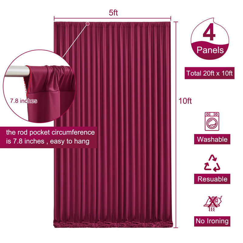 Wrinkle Free Wedding Backdrop Curtains 4 Panels, Burgundy
