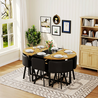 7-Piece Oval Dining Table Set, Table With 6 Chairs For Small Spaces, Apartment, Dining Room