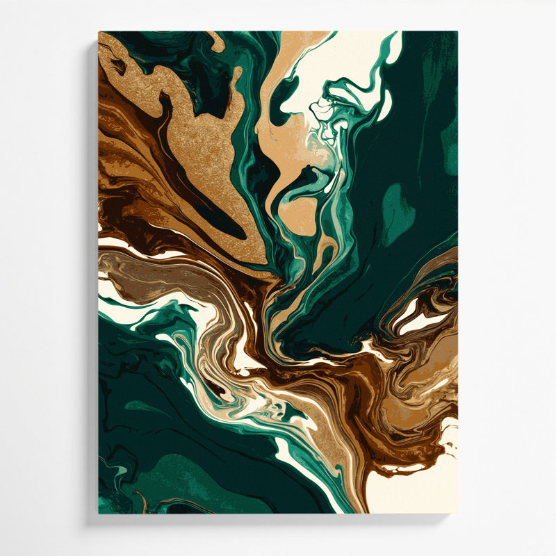 Abstrait art fluide sur toile verte 84, H 30 po x l 20 po