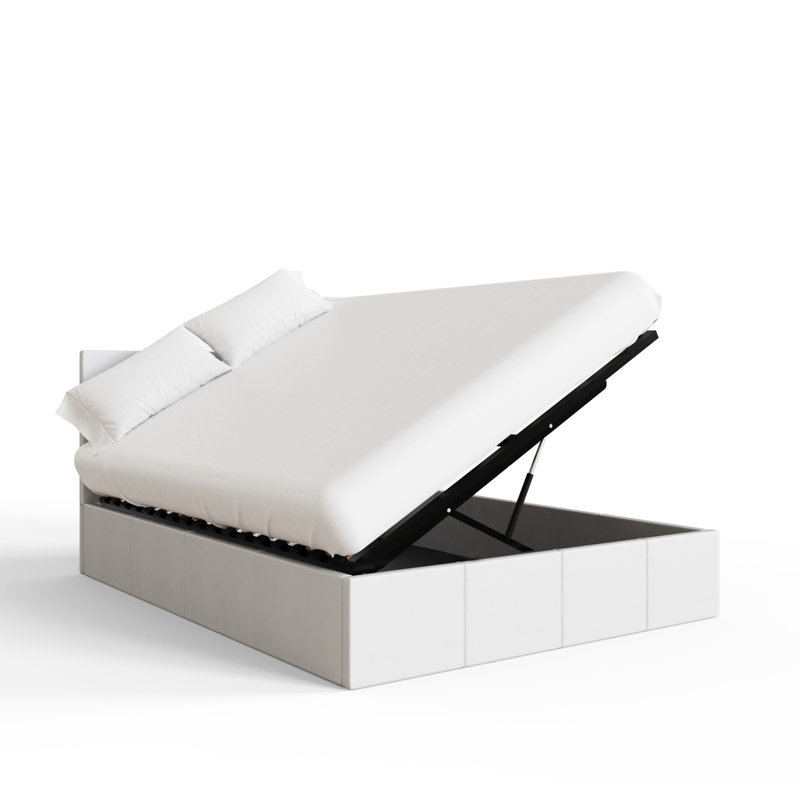 Basso Upholstered Ottoman Storage Bed, White, Small Double (4')