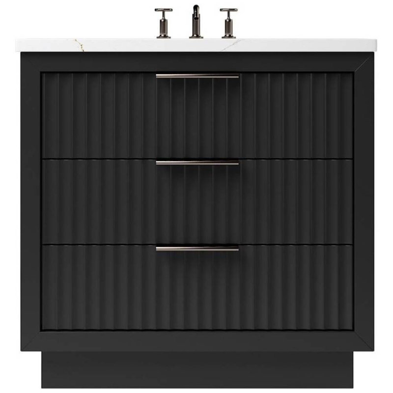 Meuble-lavabo simple à trois tiroirs Lecrieú, Noir, Bronze champagne, 42"