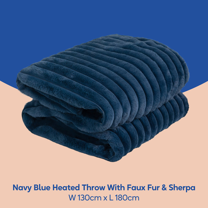 Russell Hobbs® Rhht1005blu Heated Throw W/faux Fur And Sherpa In Navy Blue