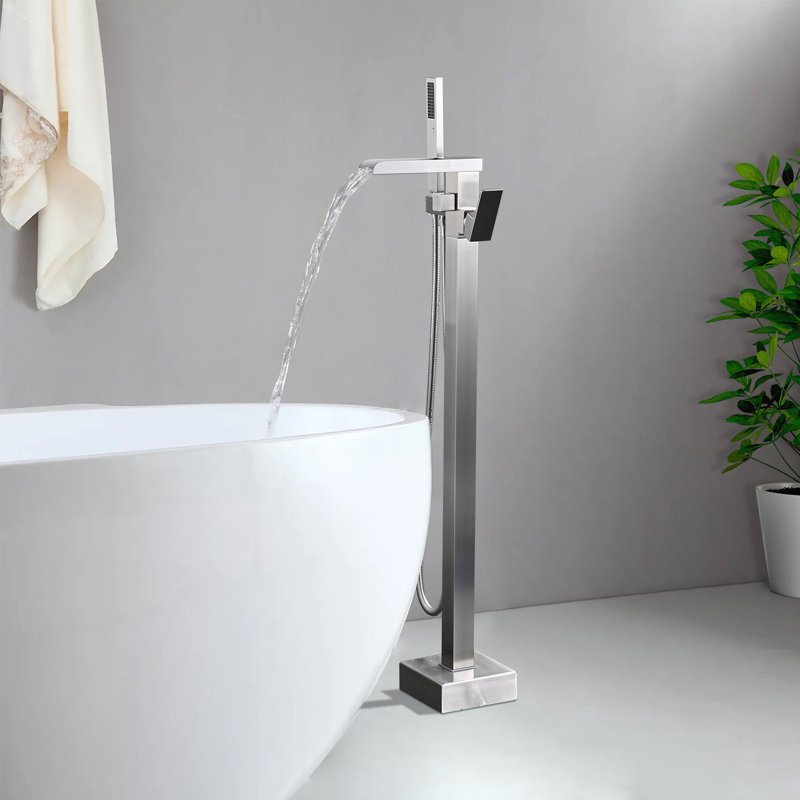 Robinet de baignoire autoportant monocommande à fixation au sol, Argenté