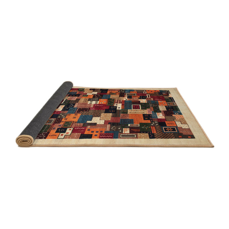 Tapis noir/gris/bleu de zone contemporaine, Carré 3 pi