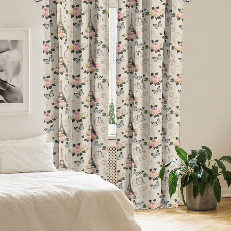 French Eiffel Tower Semi-Sheer Rod Pocket Curtain Panels, 28" x 63"