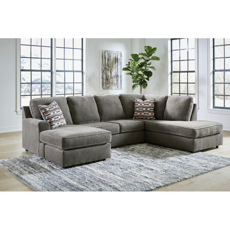 Canapé modulaire 2 pièces avec méridienne Akaycia, Orienté à droite, Polyester gris
