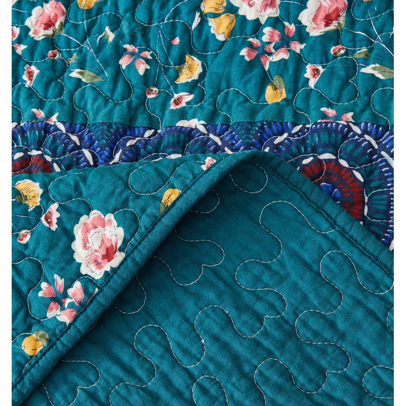 Cotton Floral Coverlet, Cal.King Bedspread + 2 Shams