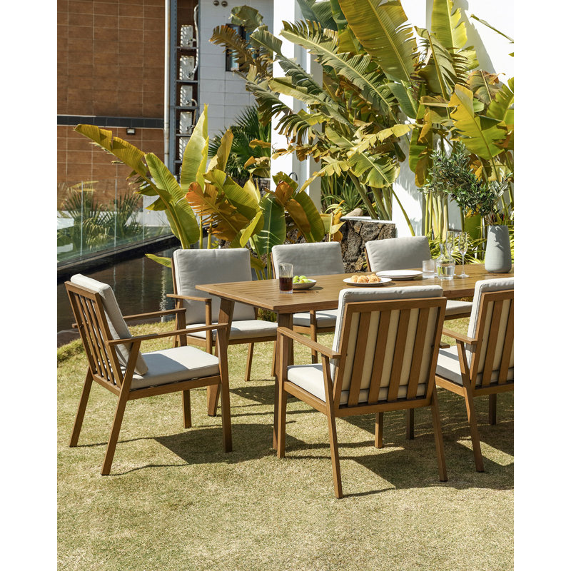 Seehill 7-Piece Aluminum Outdoor Dining Set, 6 Chairs & 63.8" Table With 2.2" Umbrella Hole, All-Weather Rust-Proof Patio Furniture For Patios, Luxury Villas, Brown