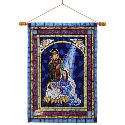 Stained Glass Nativity 2-Sided Polyester 40 x 28 in. Flag set -  Breeze Decor, BD-NT-HS-114123-IP-BO-03-D-US16-AL