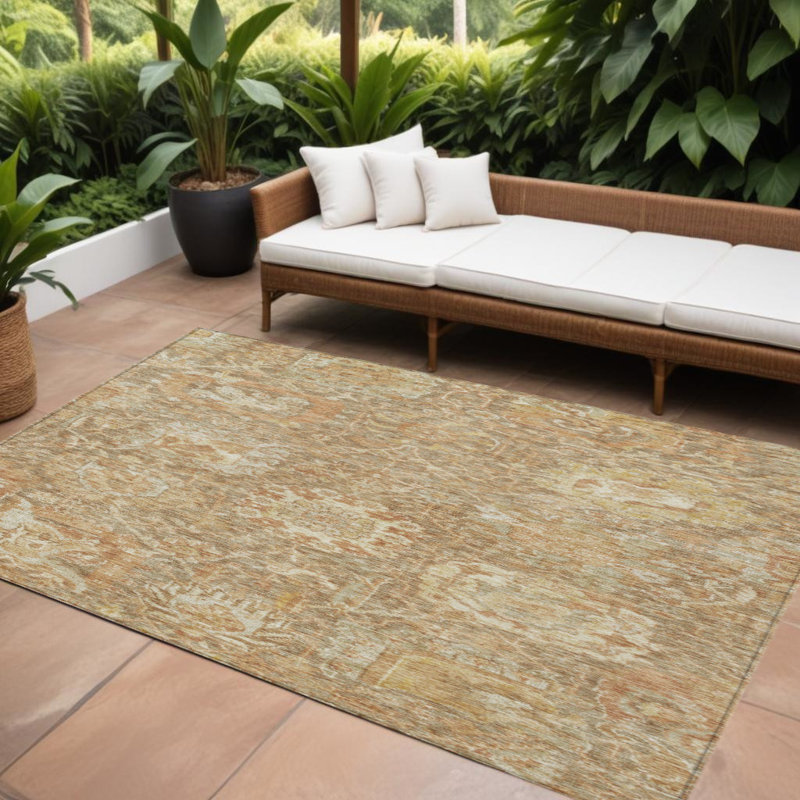 Tapis intérieur lavable damassé kaki et brun 9 pi x 12 pi