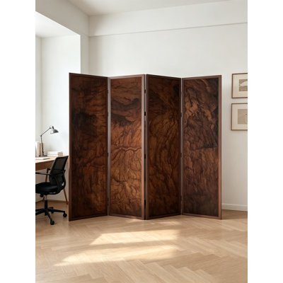 French Mid‑Century Solid‑Wood 4‑Panel Sheer Gauze Folding Room Divider for Living Room & Bedroom