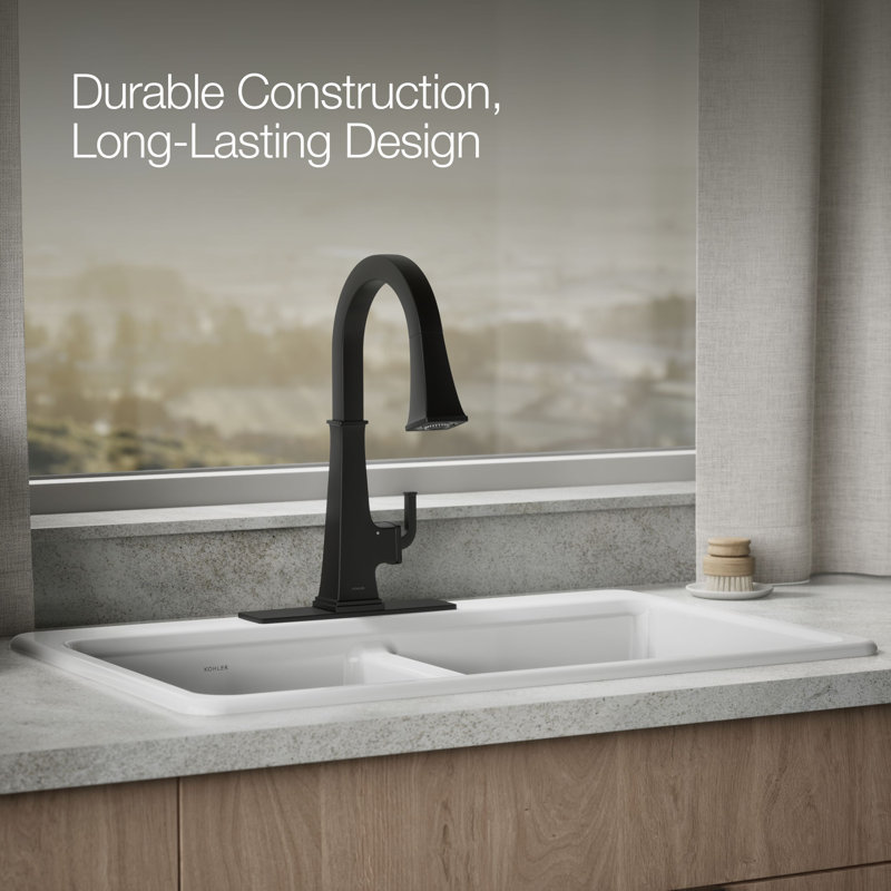 Riff Three-Hole Kitchen Faucet Escutcheon, Matte Black