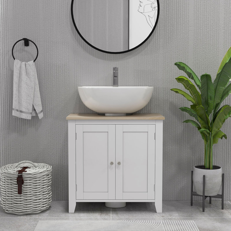 Pedestal Sink Storage Cabinet, Under Sink Cabinet, Bathroom Vanity Cabinet with U-Shape and Adjustable Internal Shelf, White