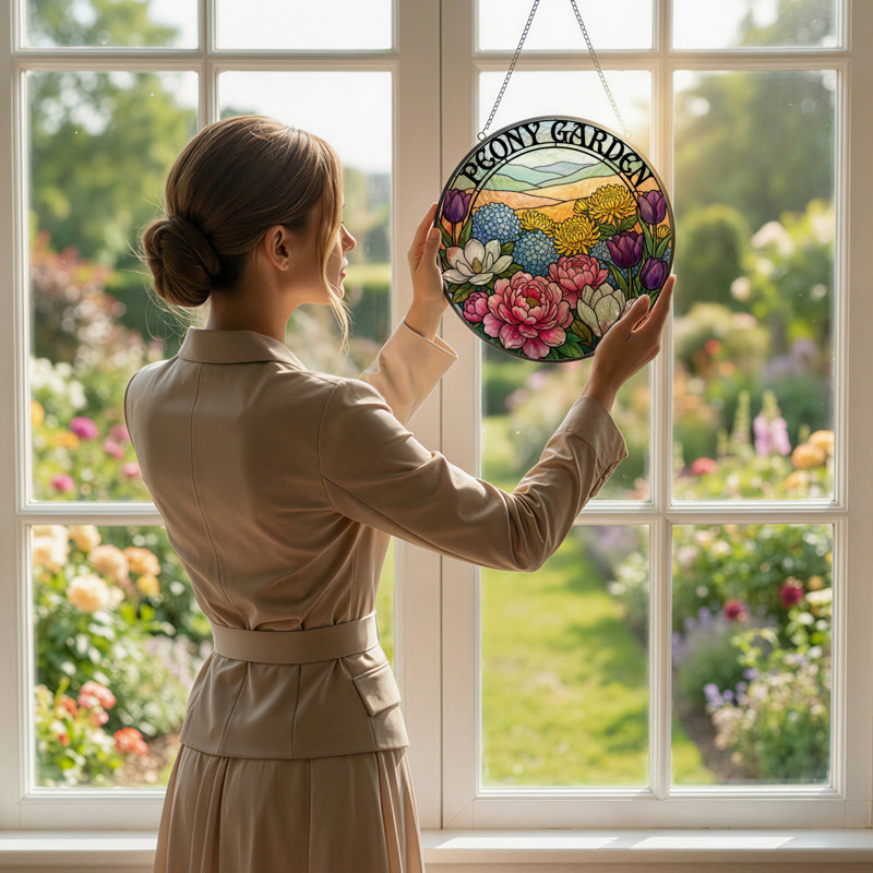 Vitrail de jardin en verre coloré 7,8 po H, H 7,8 po x l 7,8 po