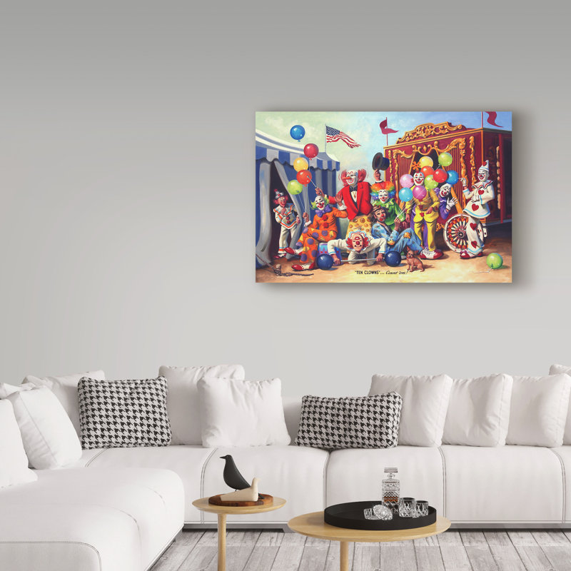«Ten Clowns» par Ferhart, affiche vintage sur toile tendue, H 22 po x l 32 po