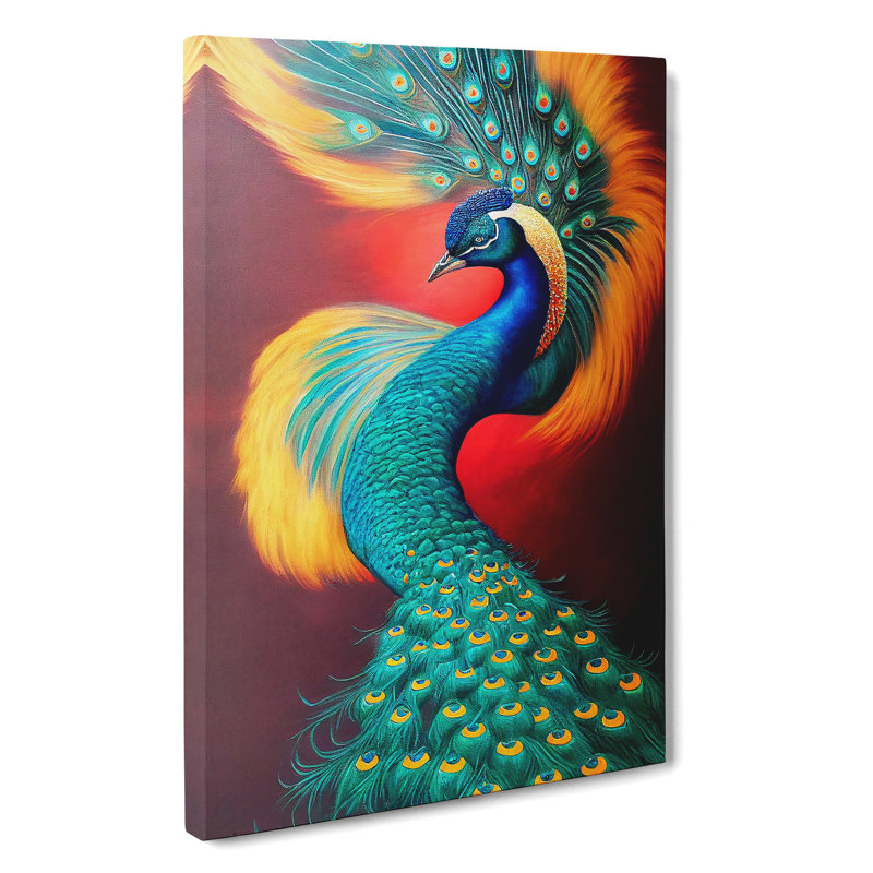 Bold Peacock Art No.2 - Print, Wrapped Canvas, 50cm H x 35cm W x 3cm D, No Matte