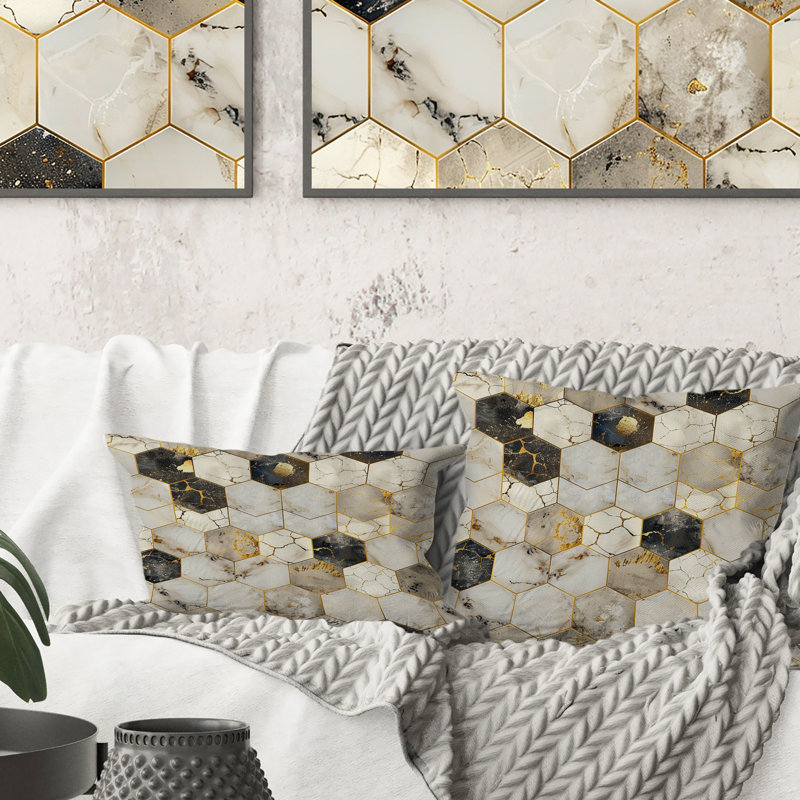 Ivory Cream Glamorous Hexagon - Glam Throw Pillow, 16"H x16"H