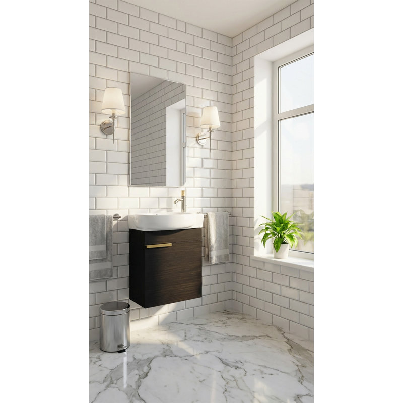 16" Wall Mounted Single Bathroom Vanity with Ceramic Sink, Black