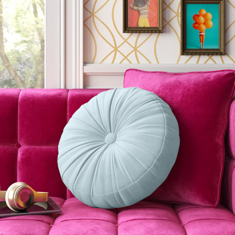 Therese  Tufted Round Throw Pillow, Sky, 16'' H X 16'' W