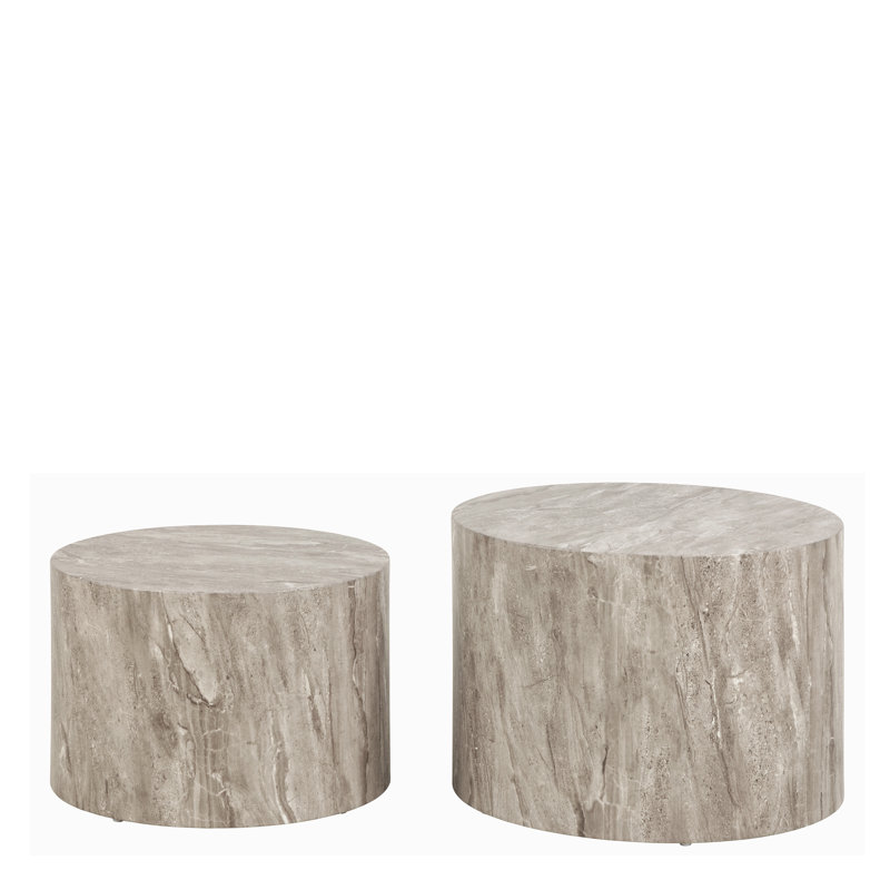 Dice Round Coffee Table Set, Gray Marble